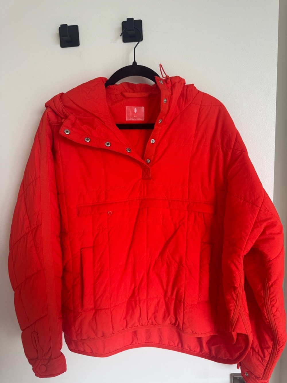 Red Quilted Hooded Pullover Jacket - Women